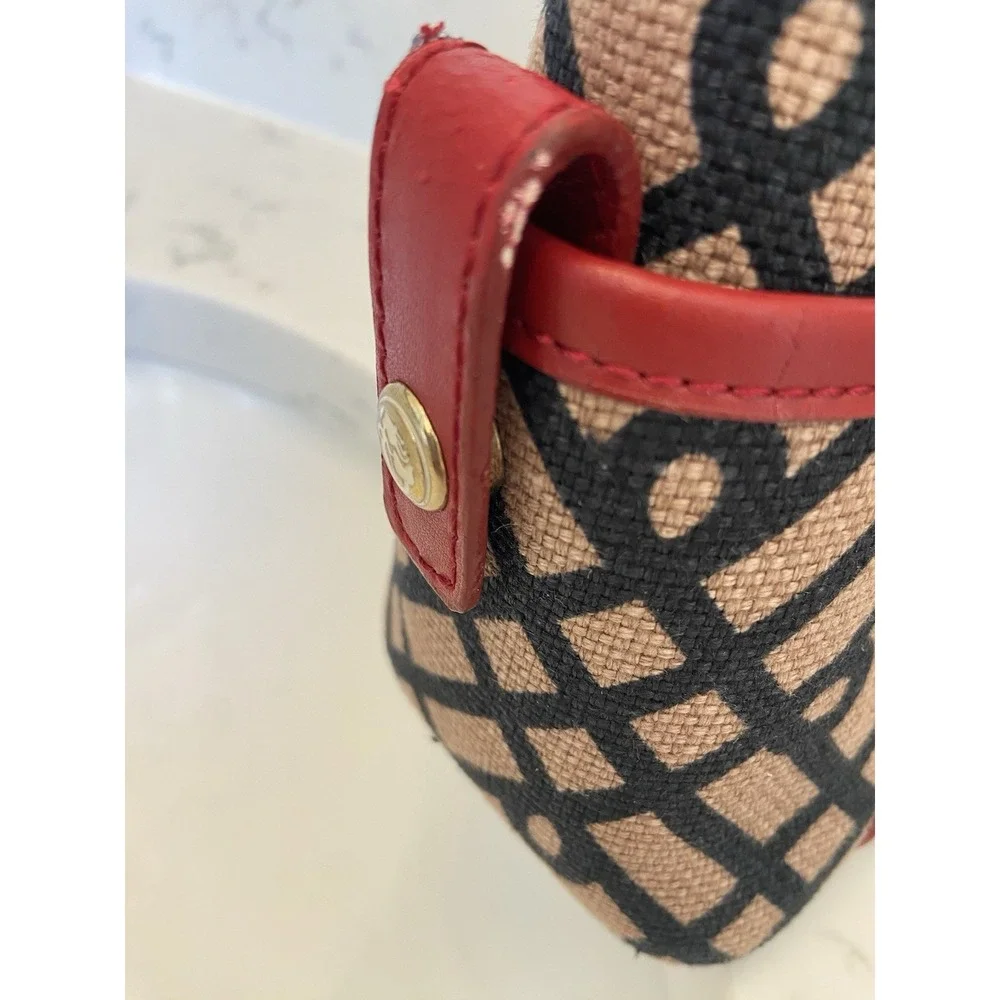 SPARTINA 449 Daufuskie Island Brown Black Linen Geometric Red‎ Leather Purse